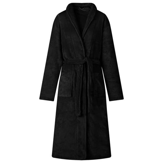 Bademantel ohne Kapuze Schwarz XXXL Flanell