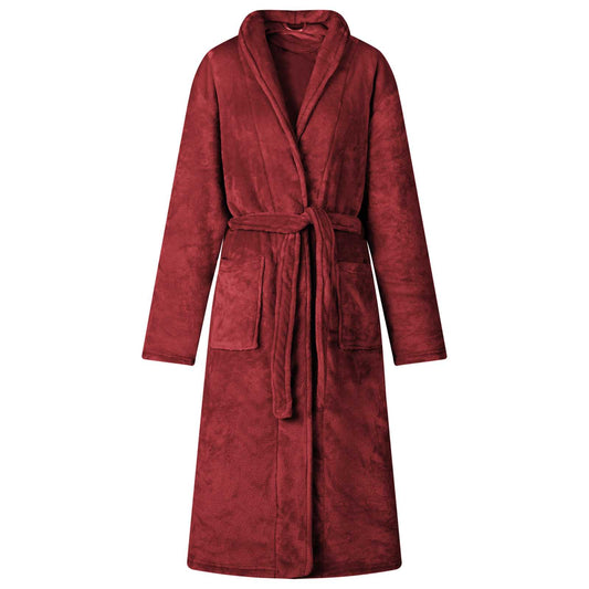 Bademantel ohne Kapuze Bordeauxrot XL Flanell