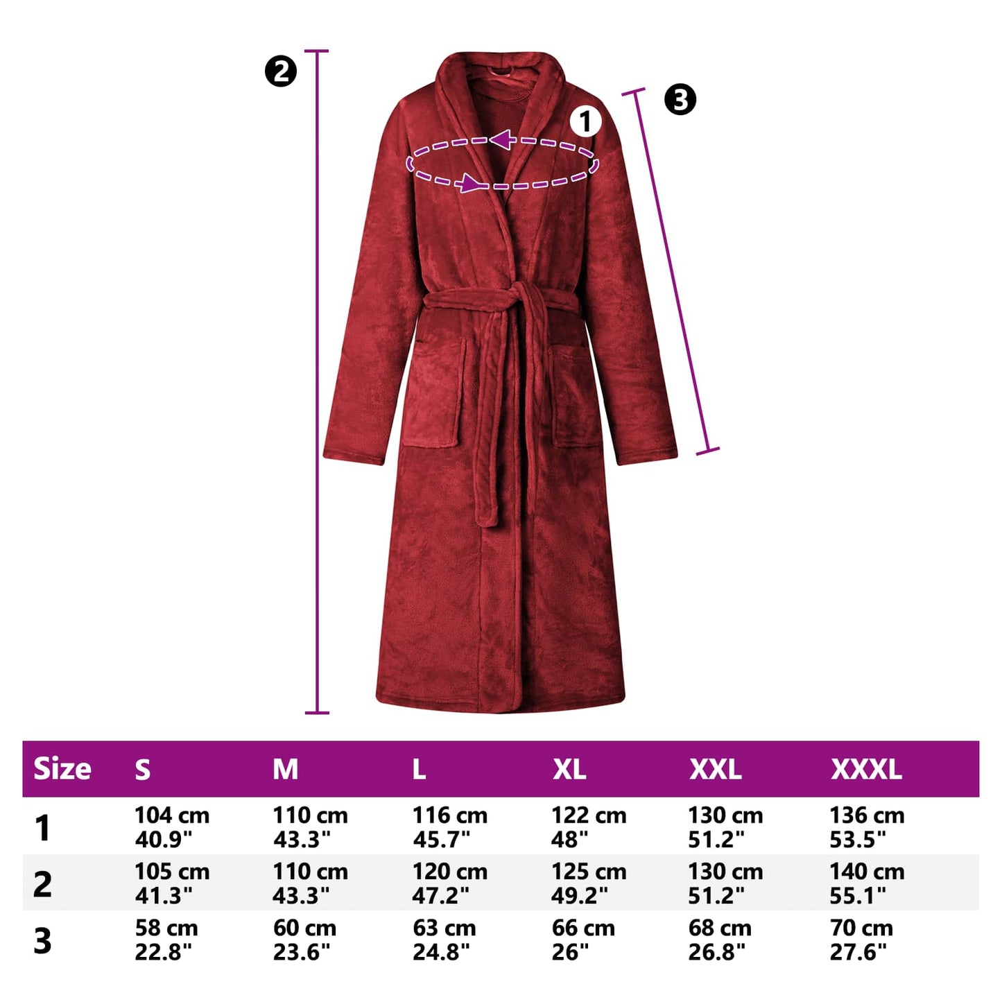 Bathrobe without hood Bordeaux red XXL flannel