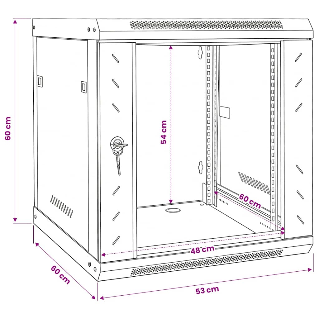 Armoire réseau avec rangement noir 53 x 60 x 60 cm acier