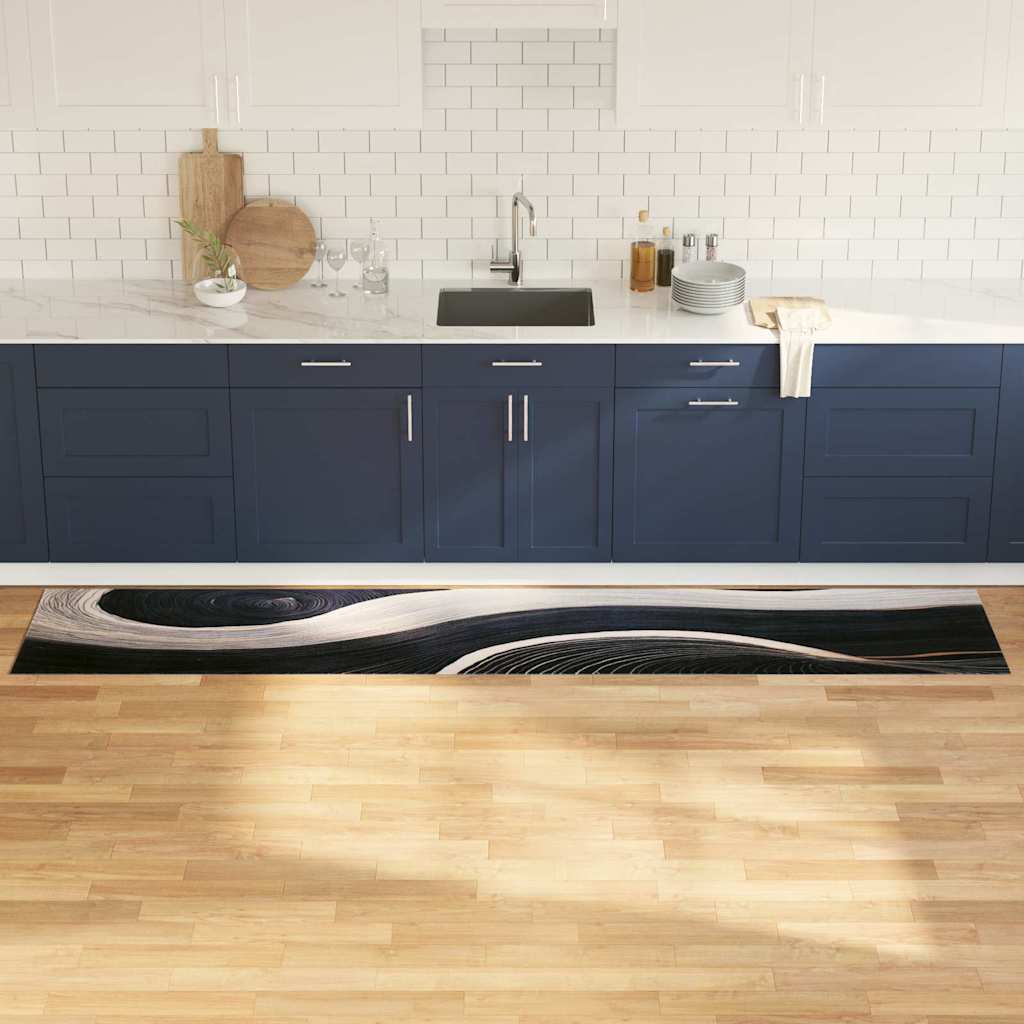 Küchen Teppich Schwarz 300 x 60 cm Samt