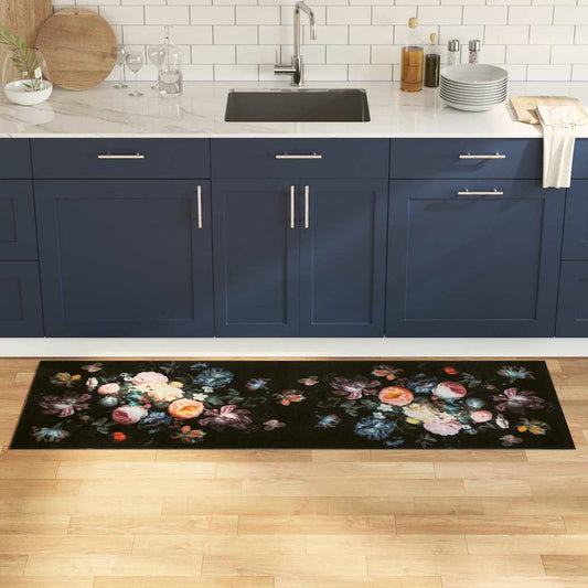 Küchen Teppich Schwarz 180 x 60 cm Samt