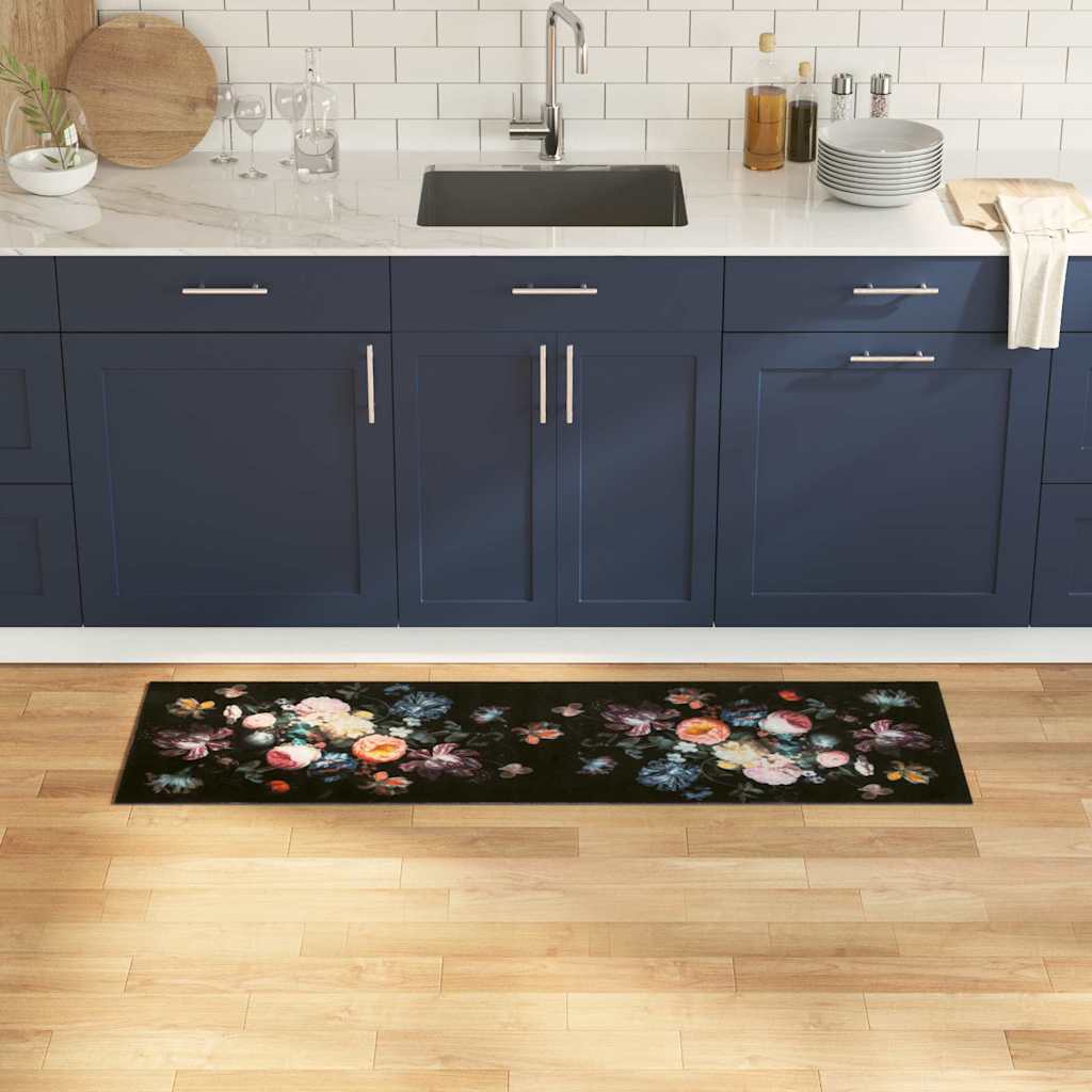 Tapis de cuisine noir 150 x 45 cm velours