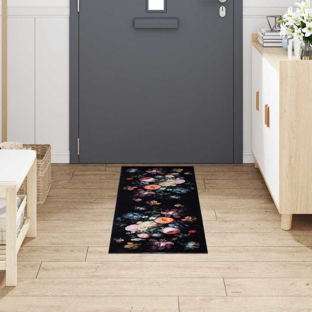 Tapis de cuisine noir 150 x 45 cm velours