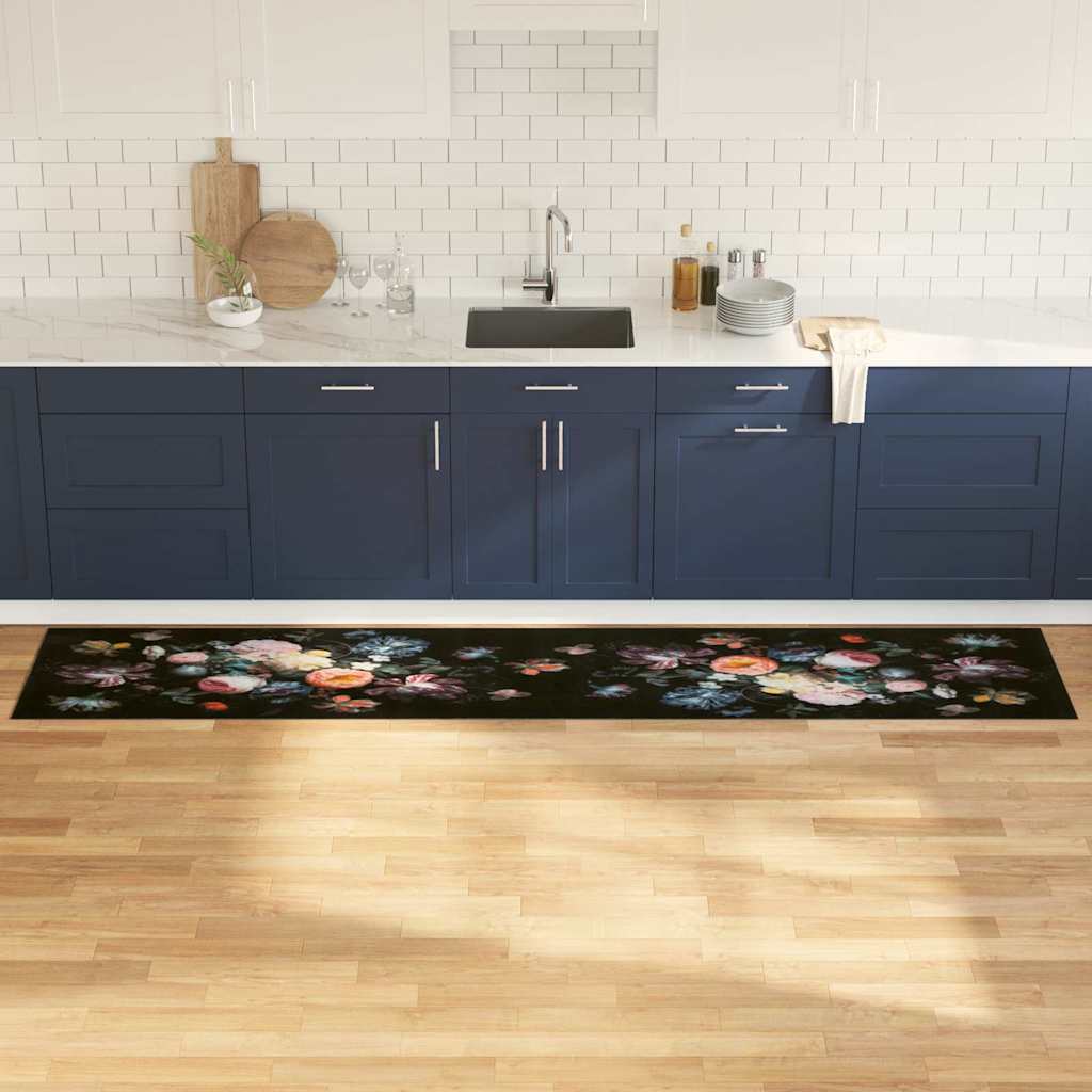 Küchen Teppich Schwarz 300 x 60 cm Samt