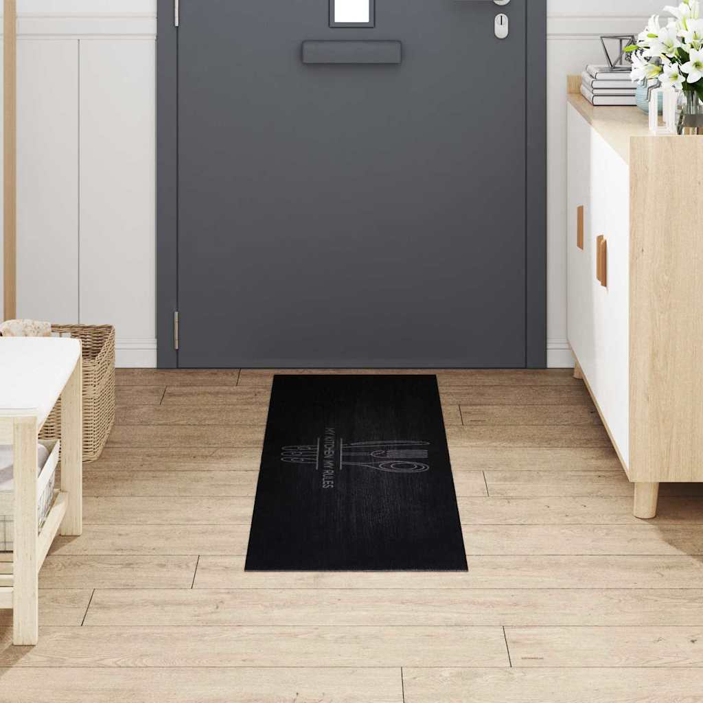 Küchen Teppich Schwarz 150 x 45 cm Samt