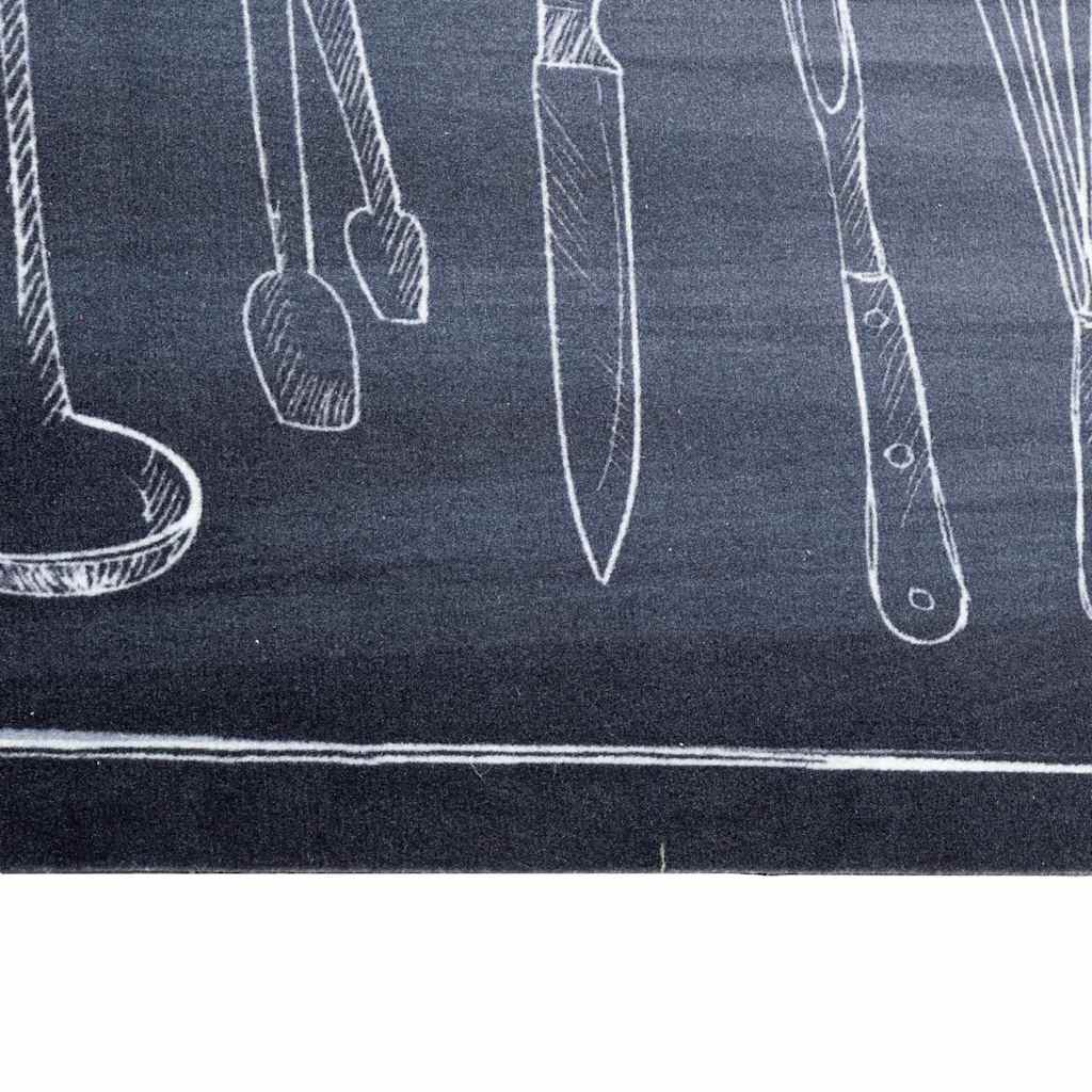 Küchen Teppich Schwarz 180 x 60 cm Samt