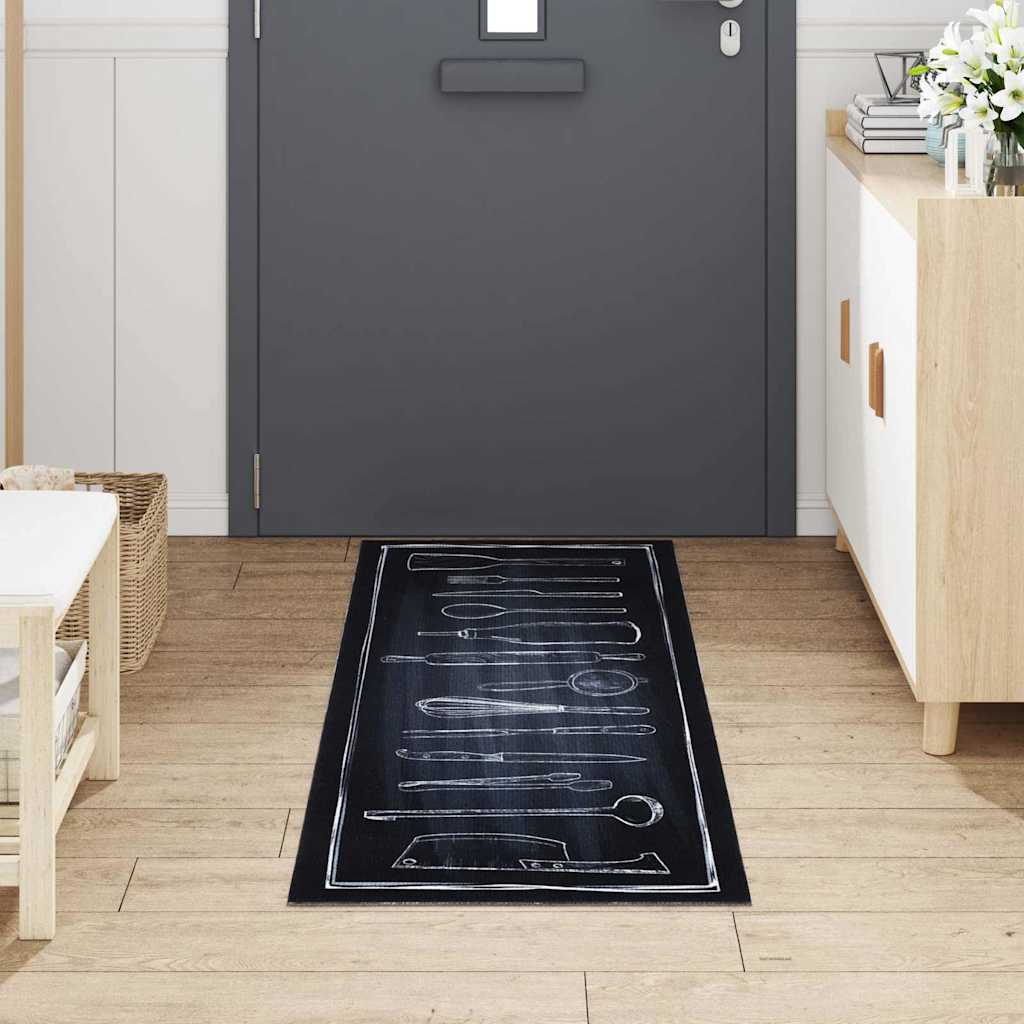 Küchen Teppich Schwarz 180 x 60 cm Samt