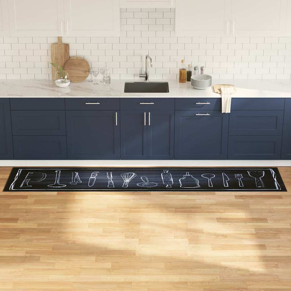 Küchen Teppich Schwarz 300 x 60 cm Samt