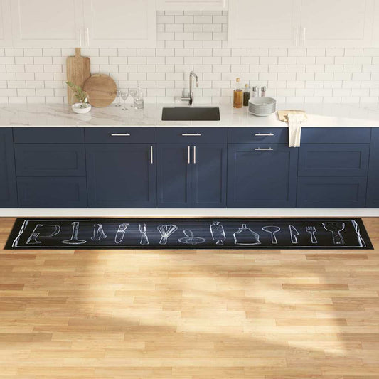 Küchen Teppich Schwarz 300 x 60 cm Samt