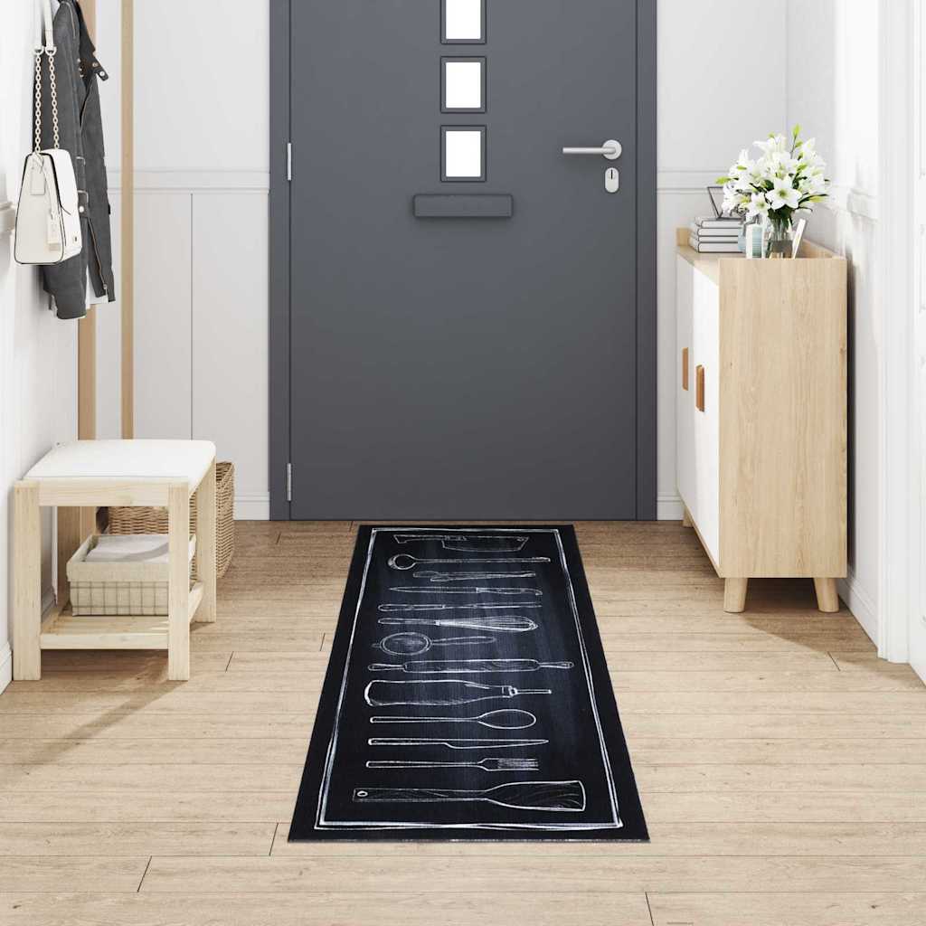 Küchen Teppich Schwarz 300 x 60 cm Samt