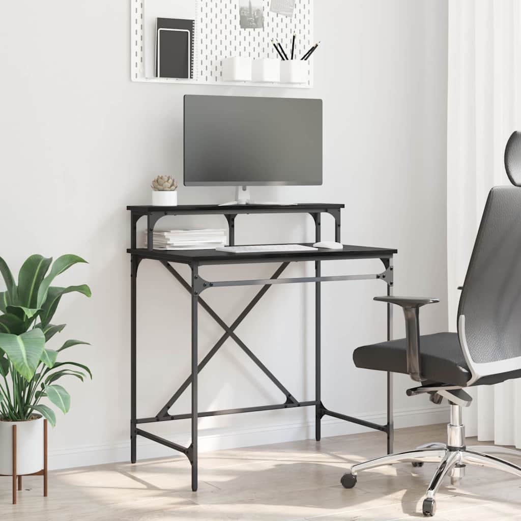 Bureau noir aspect chêne 80 x 50 x 90 cm panneau de bois