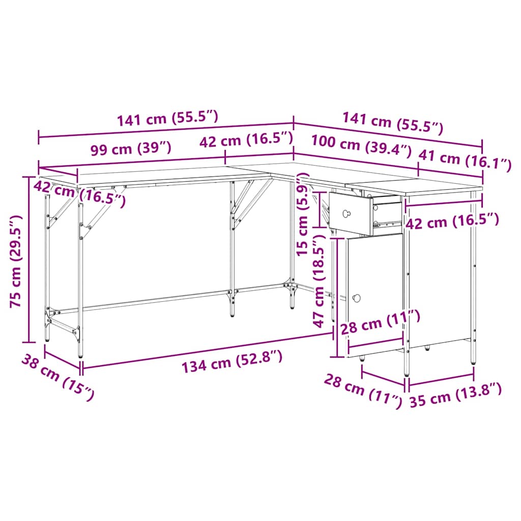 Schreibtisch Artisan-Eiche 141 x 141 x 75 cm Holzwerkstoff