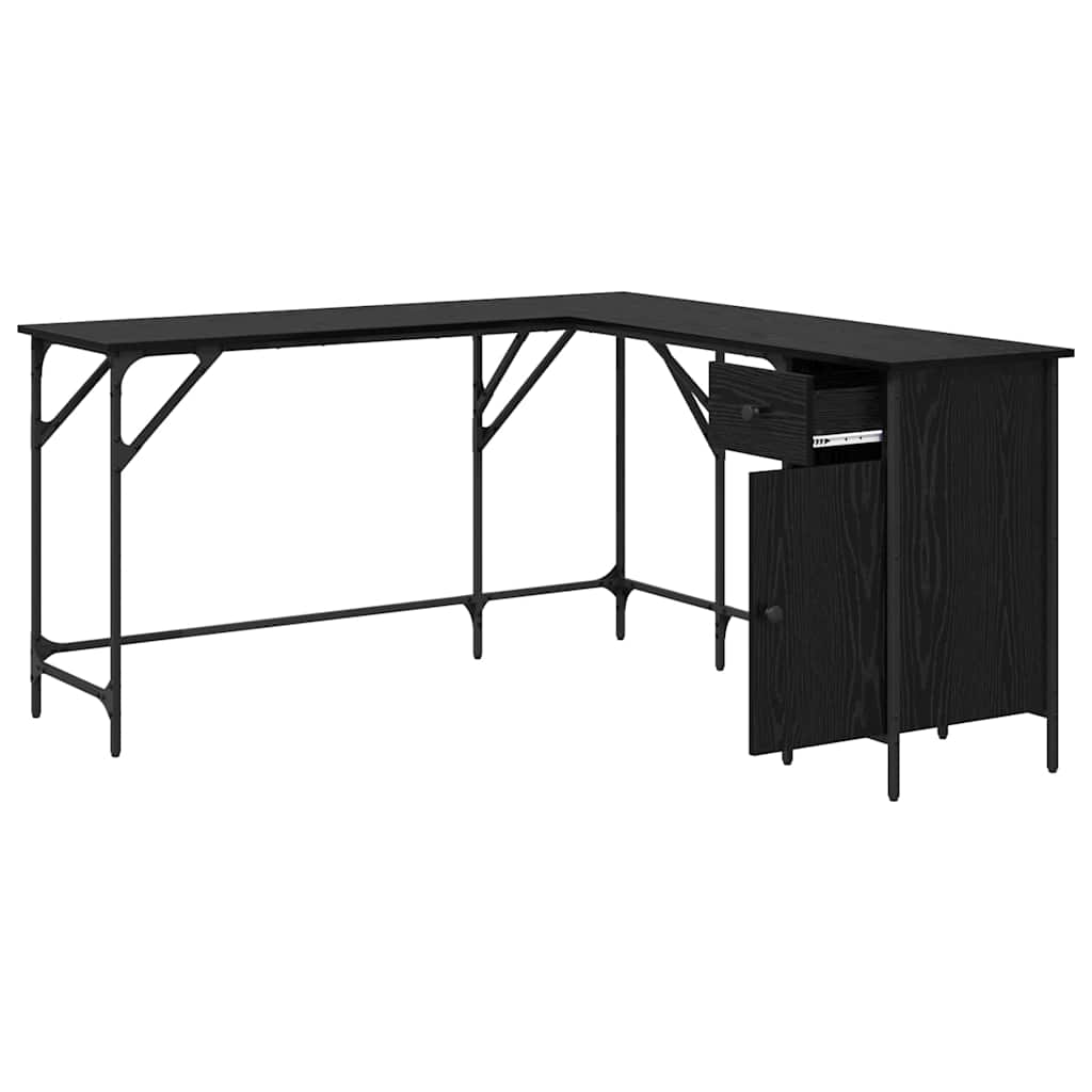 Schreibtisch Schwarz Eichen-Optik 141 x 141 x 75 cm