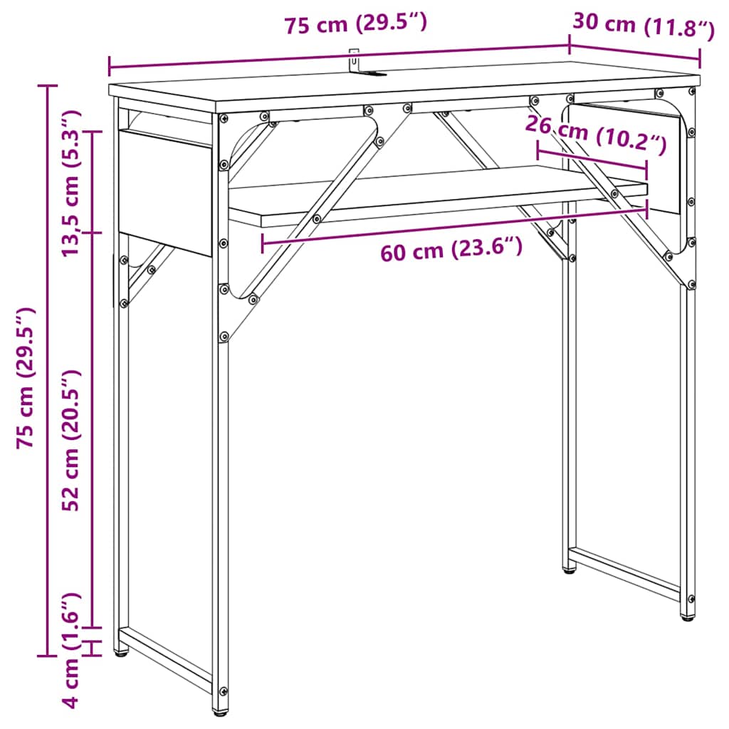 Konsolentisch Schwarz Eichen-Optik 75x30x75cm Holzwerkstoff
