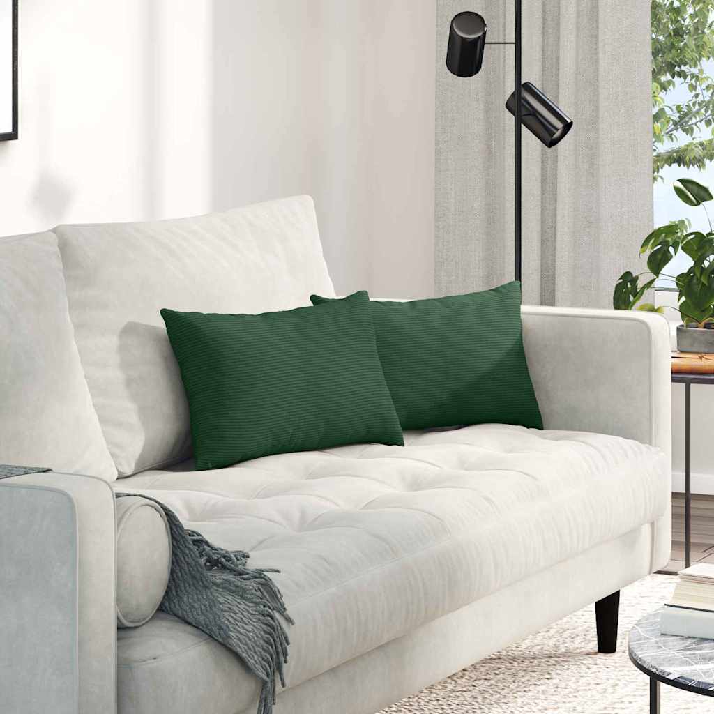 Coussins de canapé 2 pièces Vert foncé 50 x 30 cm Tissu côtelé