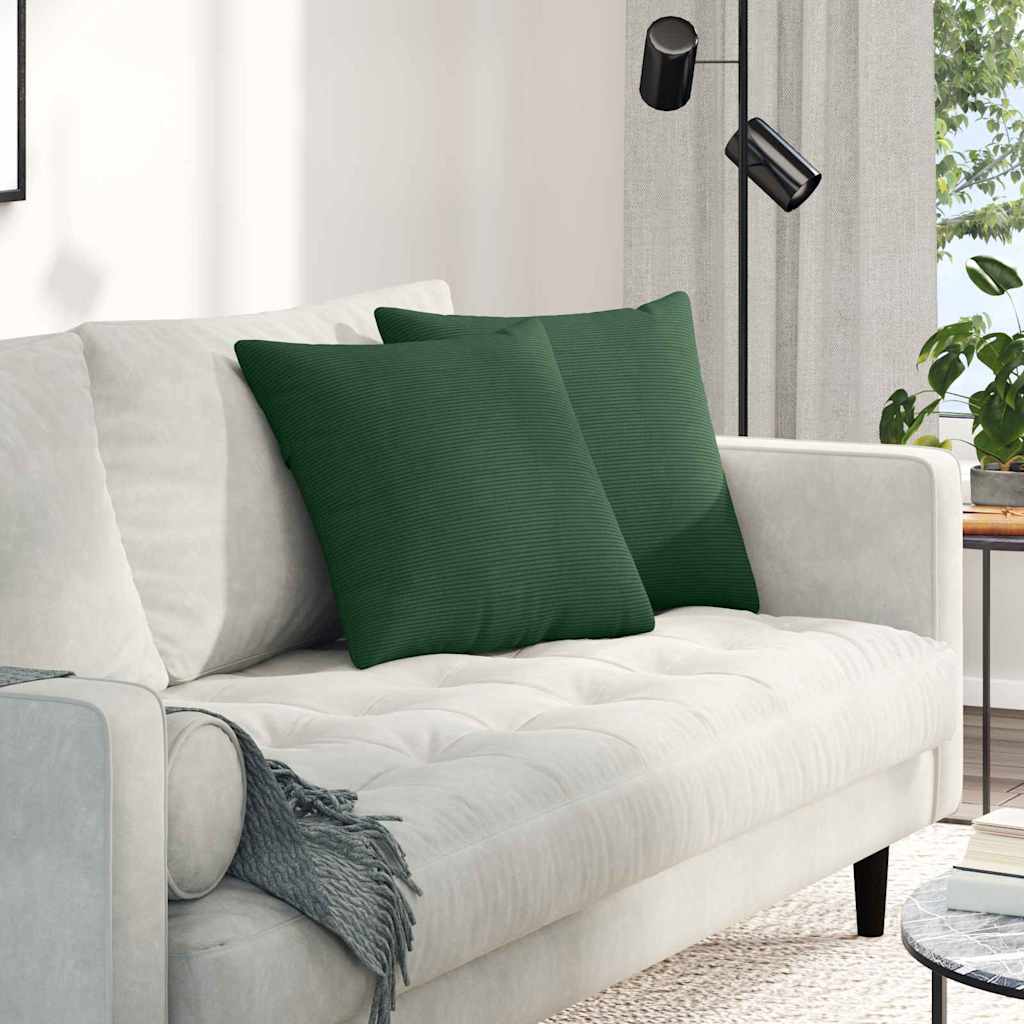 Coussins de canapé 2 pièces vert foncé 45 x 45 cm en velours côtelé