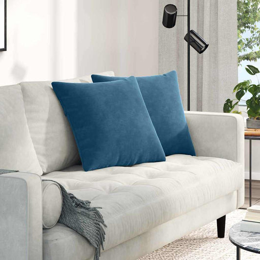 Coussins de canapé lot de 2 bleus 50 x 50 cm velours côtelé