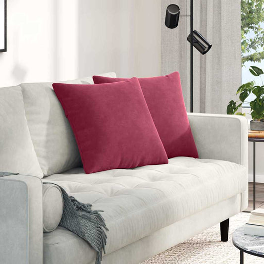 Coussins de canapé lot de 2 rouge bordeaux 50 x 50 cm en velours côtelé