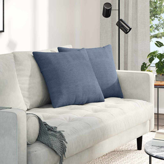 Coussins de canapé lot de 2 bleus 50 x 50 cm velours côtelé