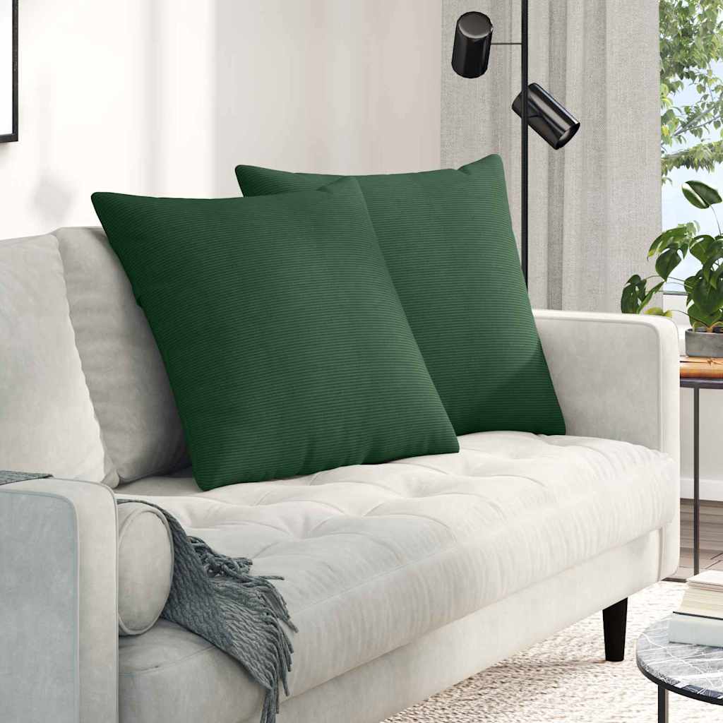 Coussins de canapé 2 pièces Vert foncé 60 x 60 cm Tissu côtelé