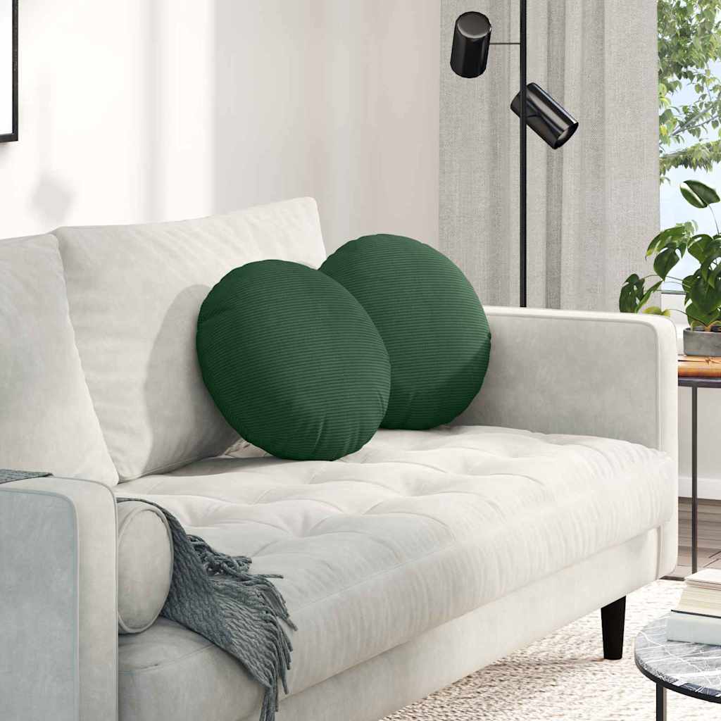 Seat Cushions 2 pcs Dark Green Ø 40 cm Corduroy