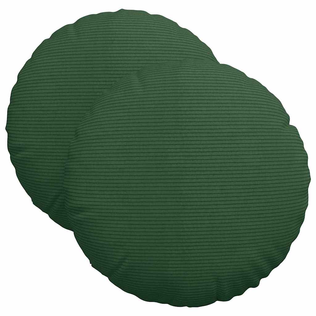 Seat Cushions 2 pcs Dark Green Ø 40 cm Corduroy