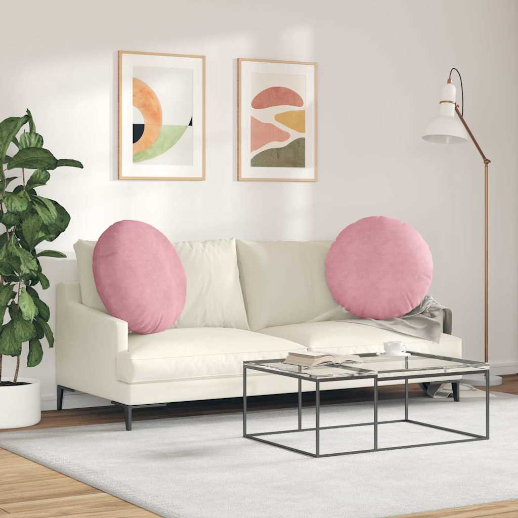 Seat Cushion 2 Pieces Pink Ø 60 x 21 cm Velvet