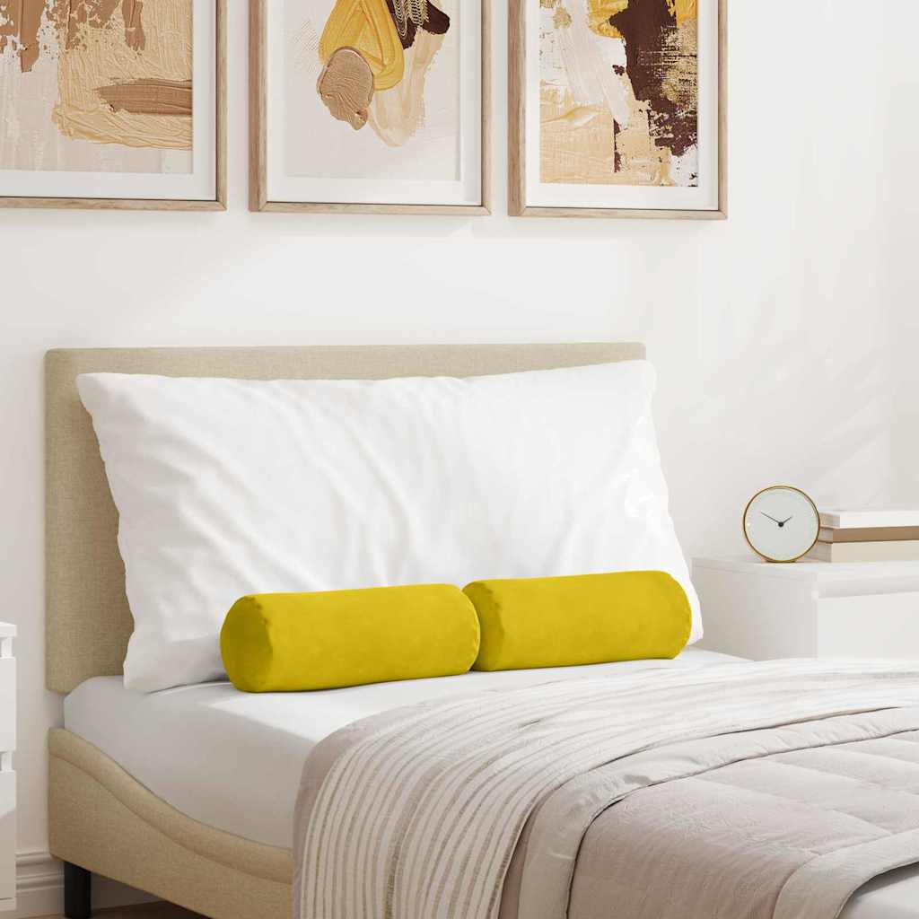 Bolster Cushions 2 Pieces Yellow Ø 15 x 40 cm Corduroy Fabric