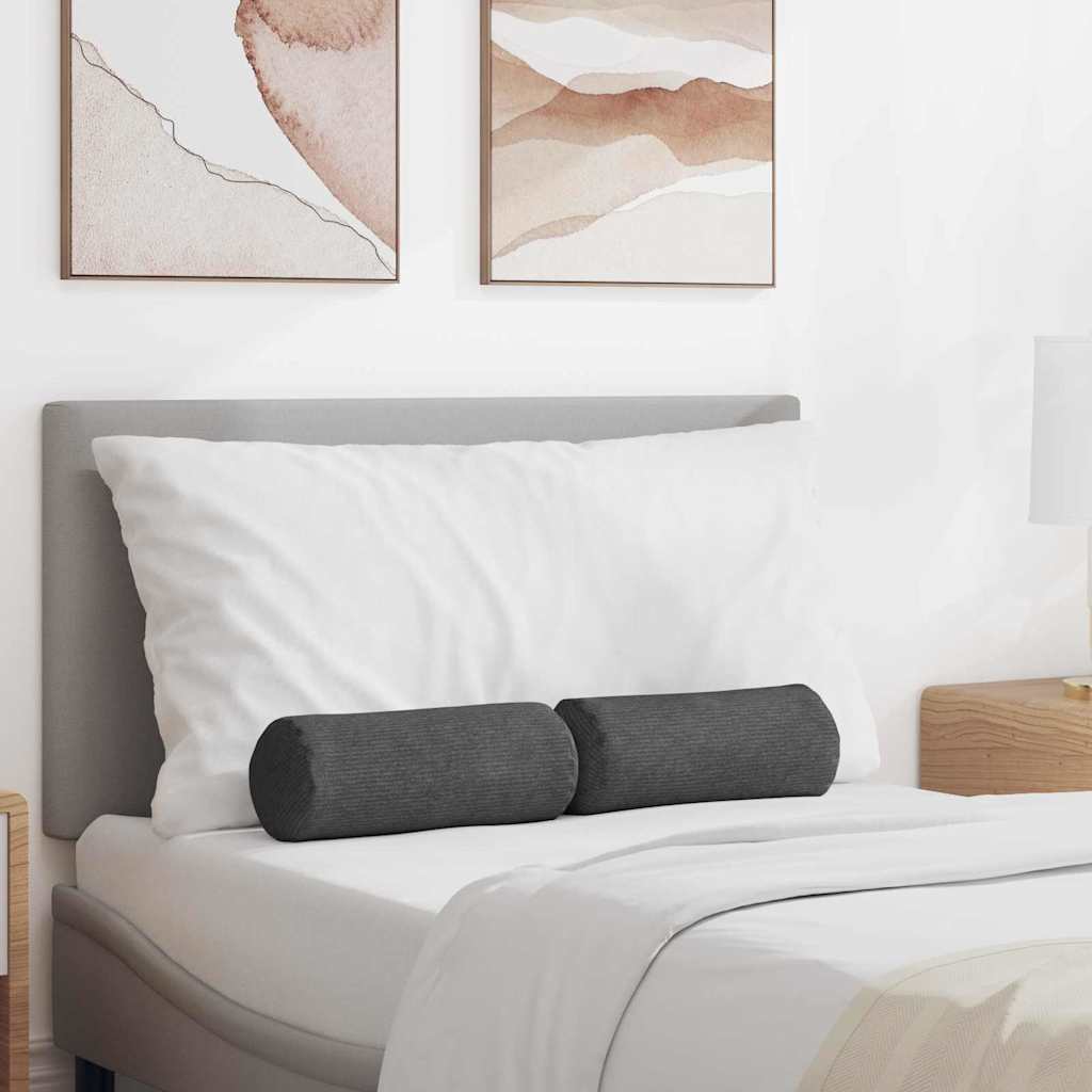 Bolster Cushions 2 Pack Dark Grey Ø 15 x 40 cm Corduroy