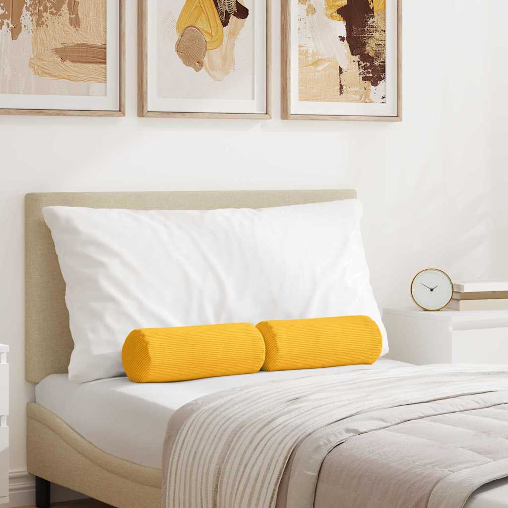 Bolster Pillows 2 Pieces Light Yellow Ø 15 x 40 cm Corduroy Fabric