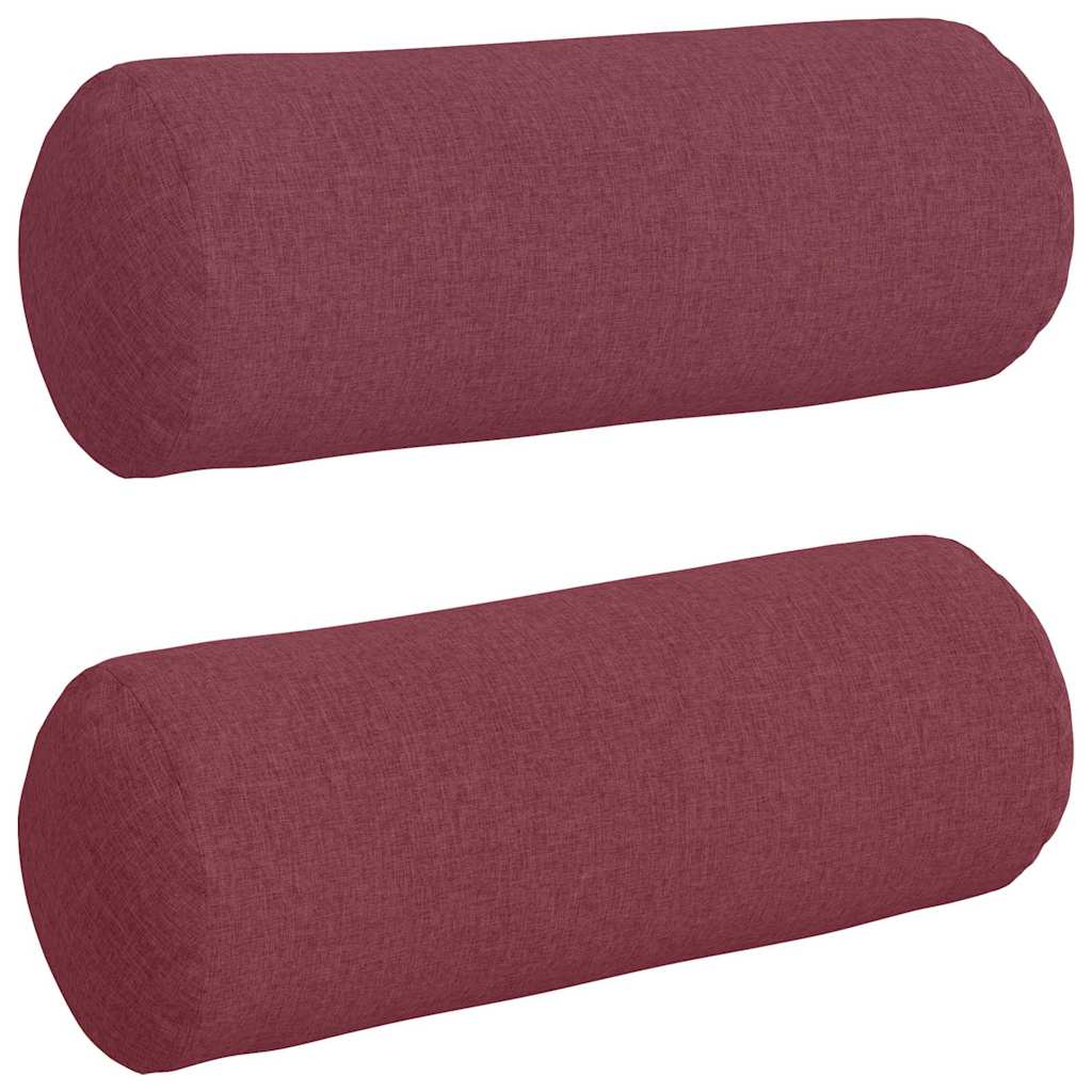 Bolster Cushions, 2 pieces, Wine Red, Ø 25 x 70 cm, Fabric