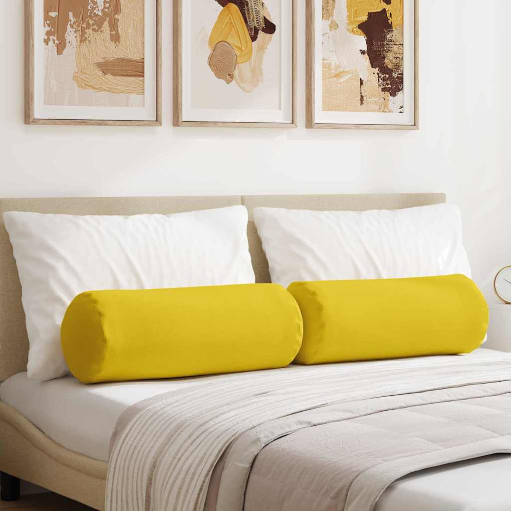 Bolster Cushions 2 Pieces Light Yellow Ø 25 x 70 cm Fabric