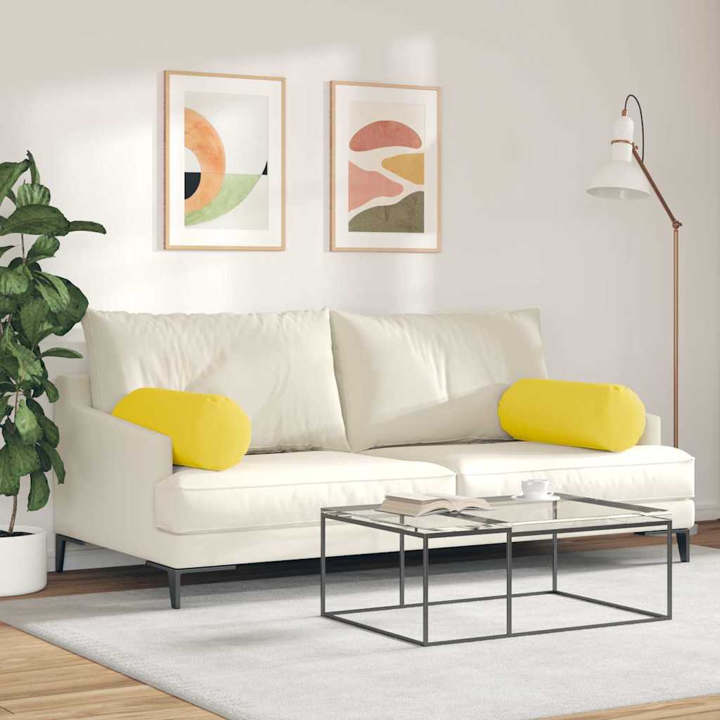Bolster Cushions 2 Pieces Light Yellow Ø 25 x 70 cm Fabric