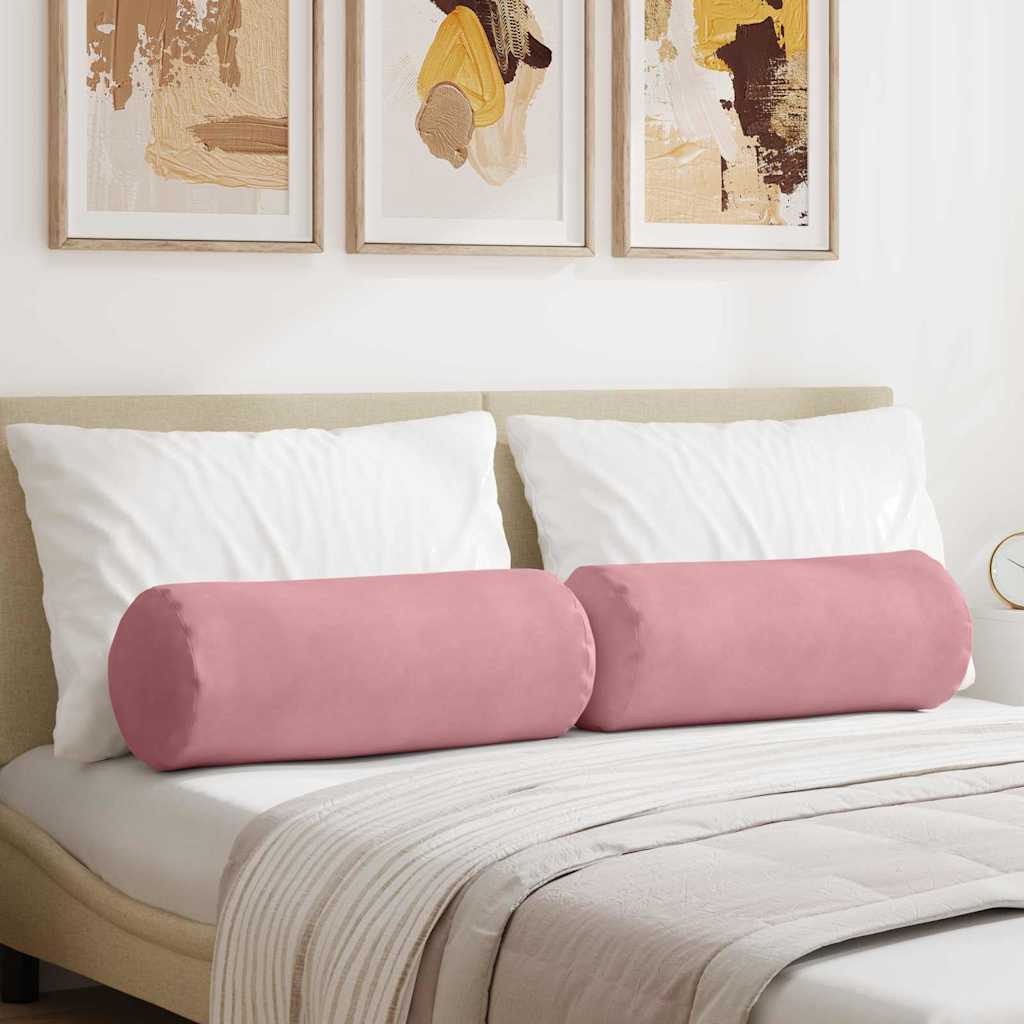 Bolster Pillows, 2 Pieces, Pink, Ø 25 x 70 cm Corduroy