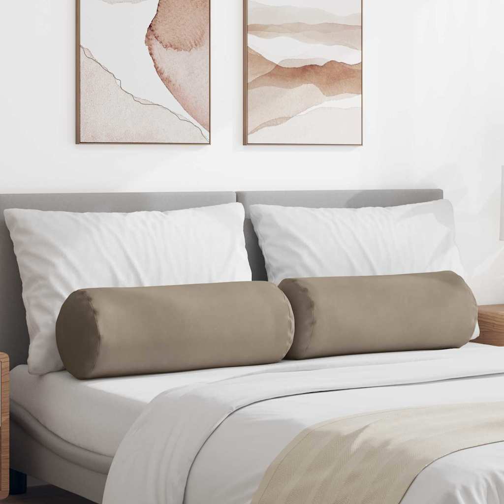 Traversins 2 pièces taupe Ø 25 x 70 cm tissu microfibre