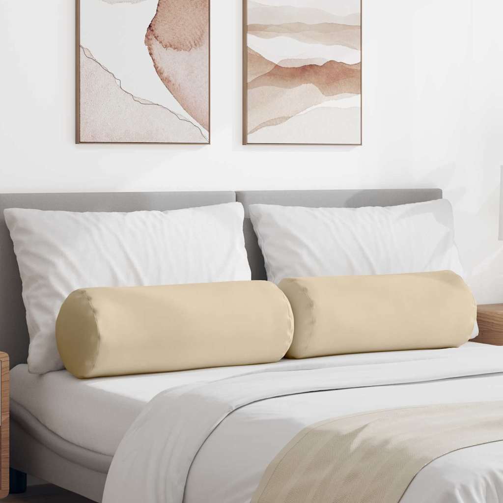 Bolster Cushions 2 Pieces Cream Ø 25 x 70 cm Microfiber Fabric