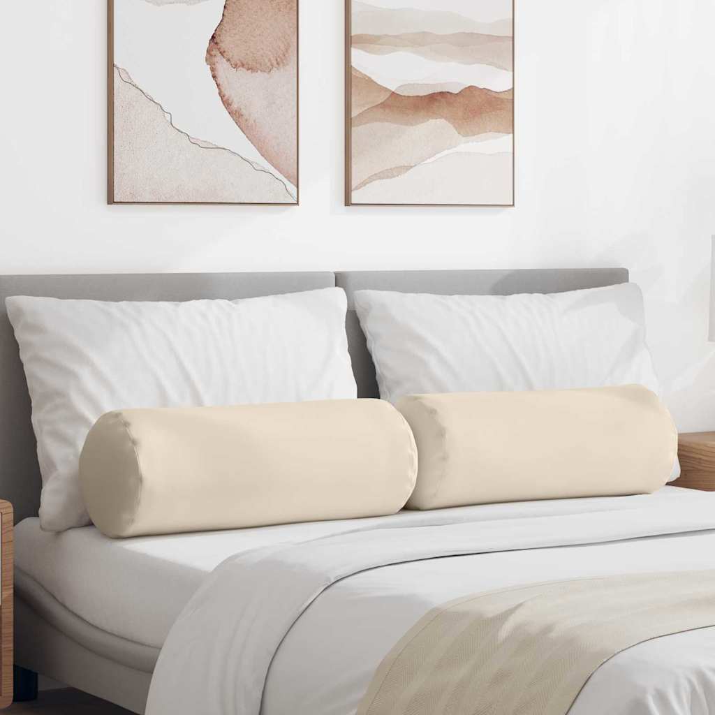 Bolster Pillows, 2 Pieces, Beige, Ø 25 x 70 cm, Microfiber Fabric