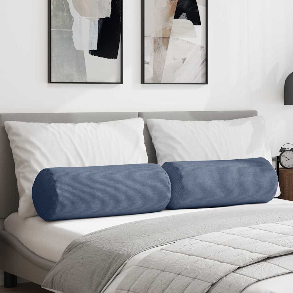 Bolster Pillows 2 Pieces Blue Ø 25 x 70 cm Corduroy Fabric