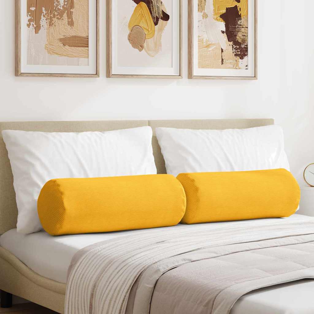 Bolster Cushions 2 Pieces Light Yellow Ø 25 x 70 cm Corduroy Fabric