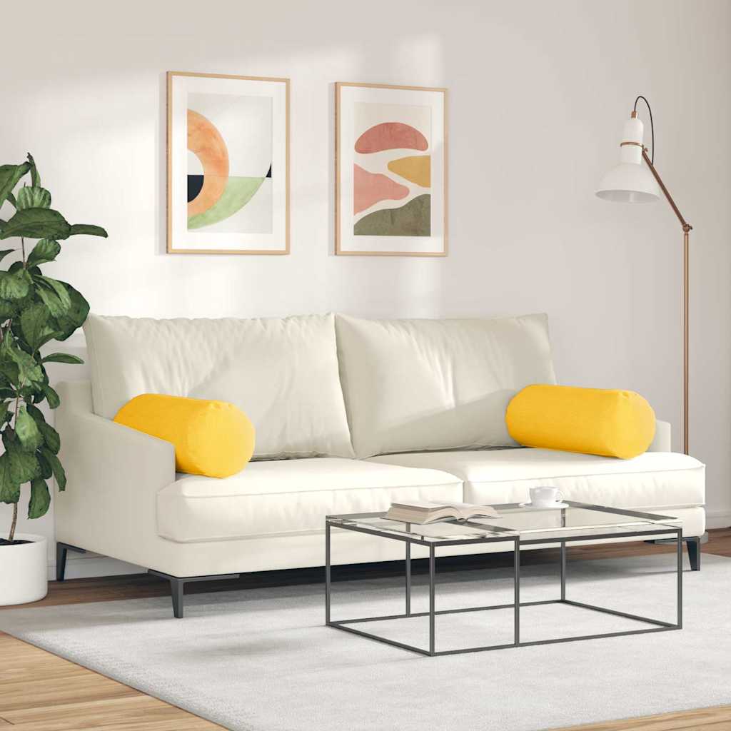 Bolster Cushions 2 Pieces Light Yellow Ø 25 x 70 cm Corduroy Fabric