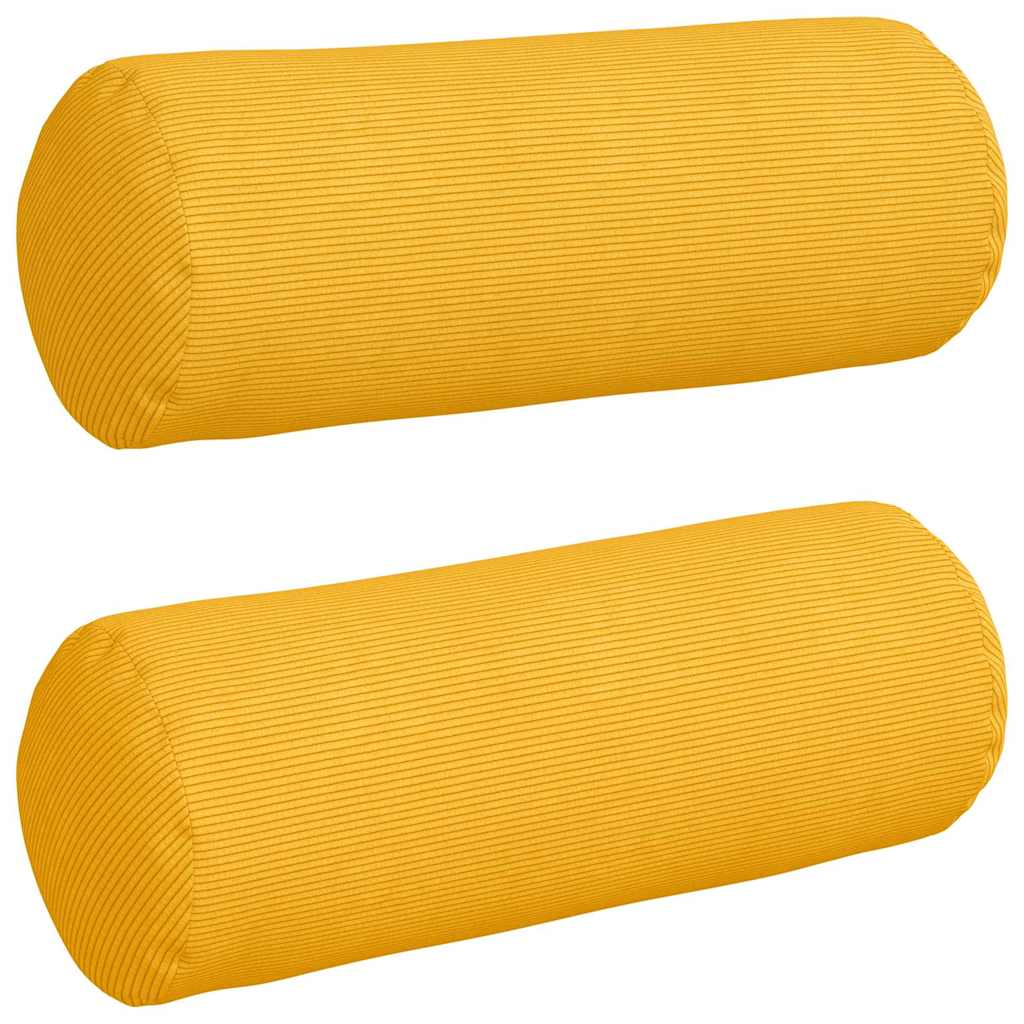 Bolster Cushions 2 Pieces Light Yellow Ø 25 x 70 cm Corduroy Fabric