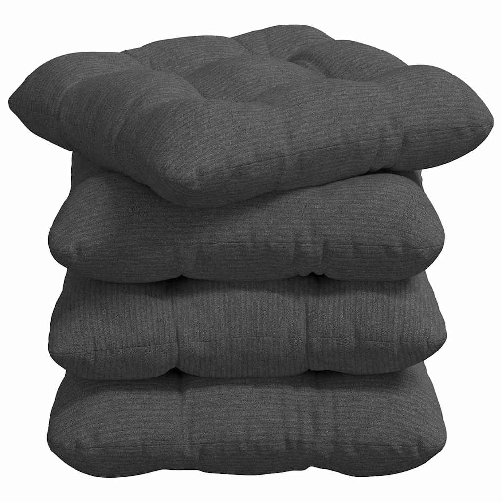 Coussins d'assise 4 pcs Gris foncé 40 x 40 cm Tissu côtelé