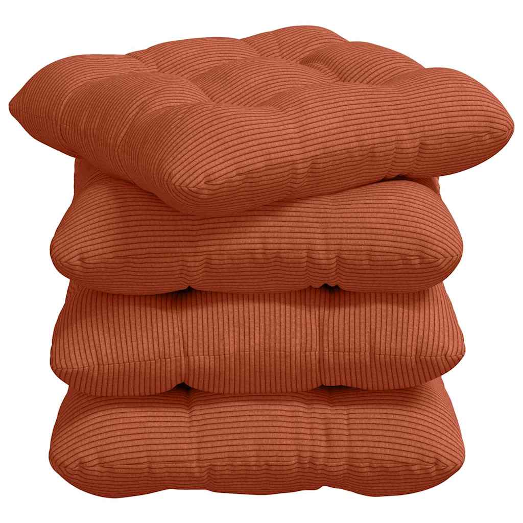 Coussins de chaise 4 pcs Rouge-Orange 40 x 40 cm Velours côtelé