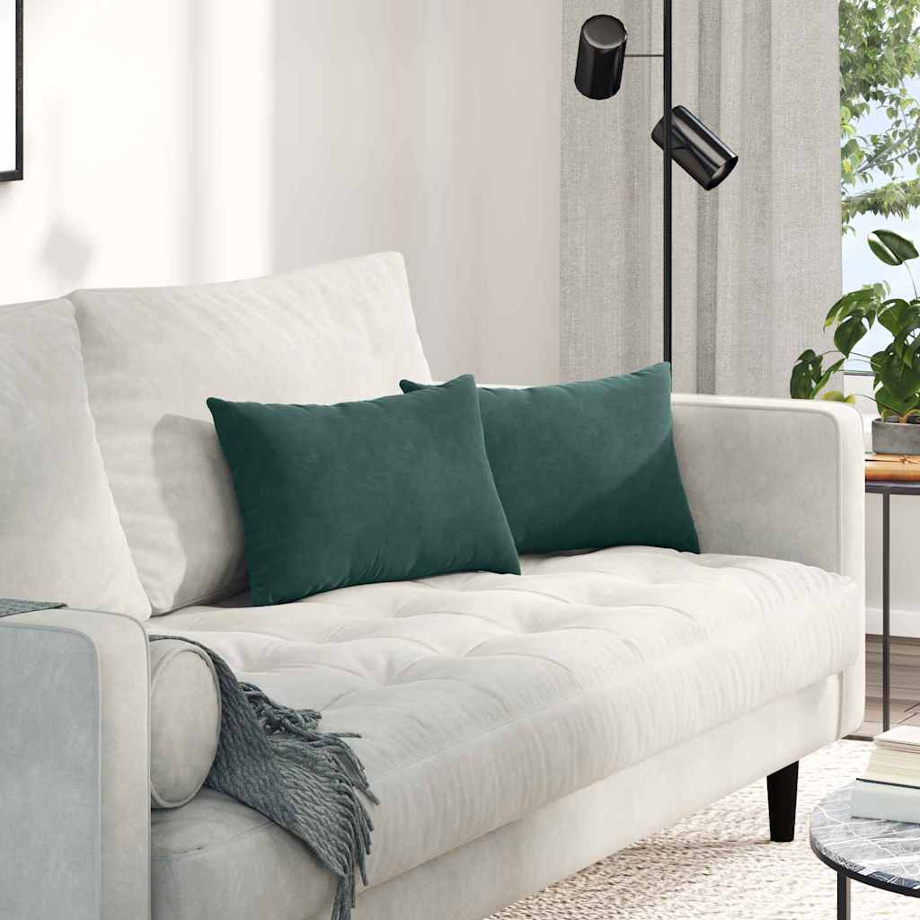Coussins de canapé, lot de 2, vert foncé, 50 x 30 cm, velours côtelé