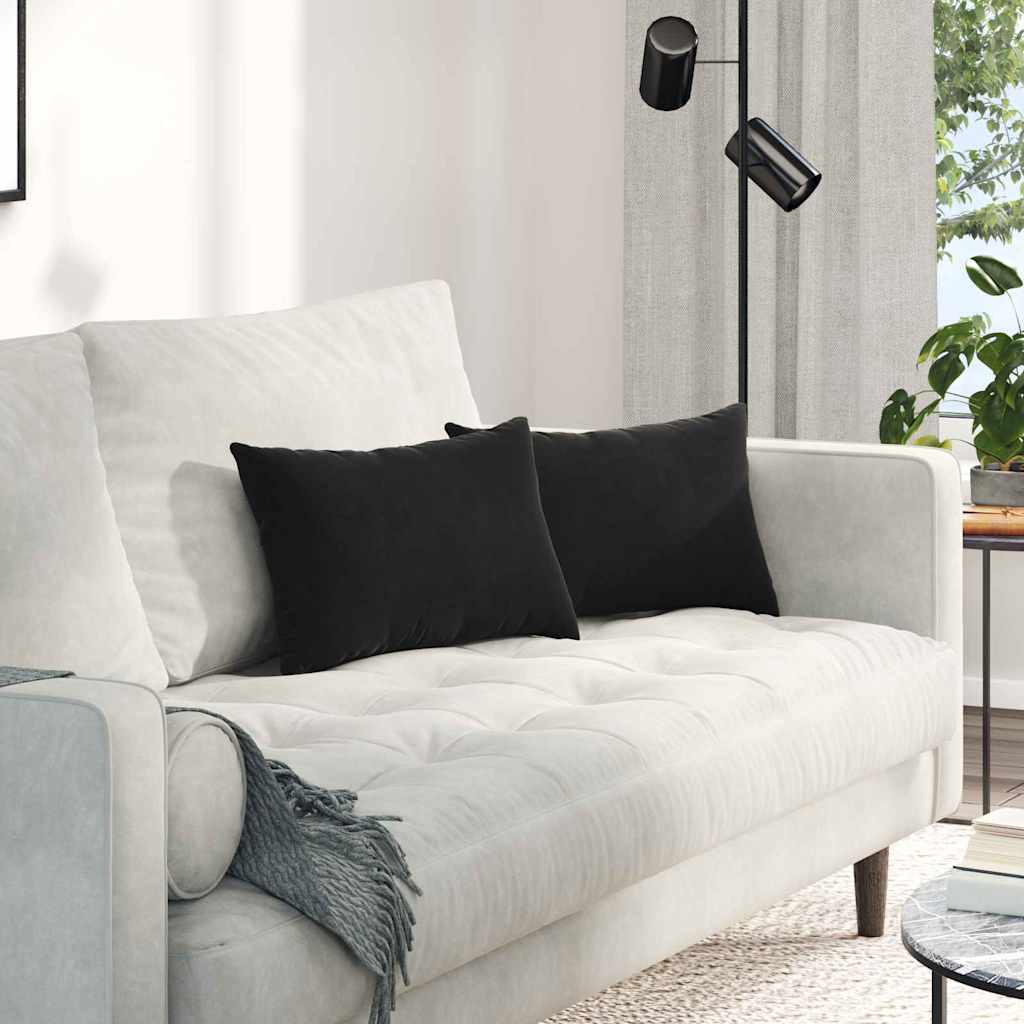 Coussins de canapé 2 pièces Noir 50 x 30 cm Tissu côtelé