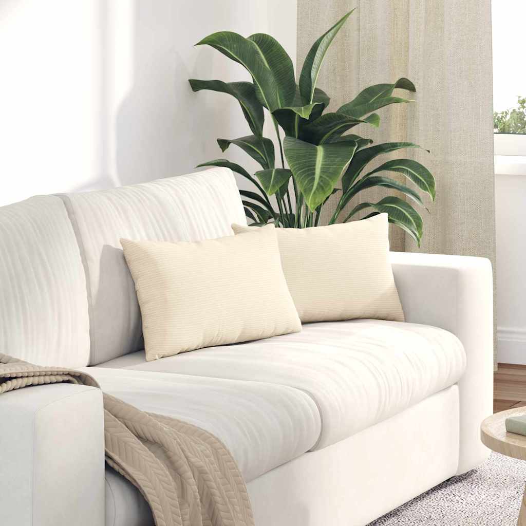 Sofa Cushion 2 Pieces Cream 50 x 30 cm Cord Fabric