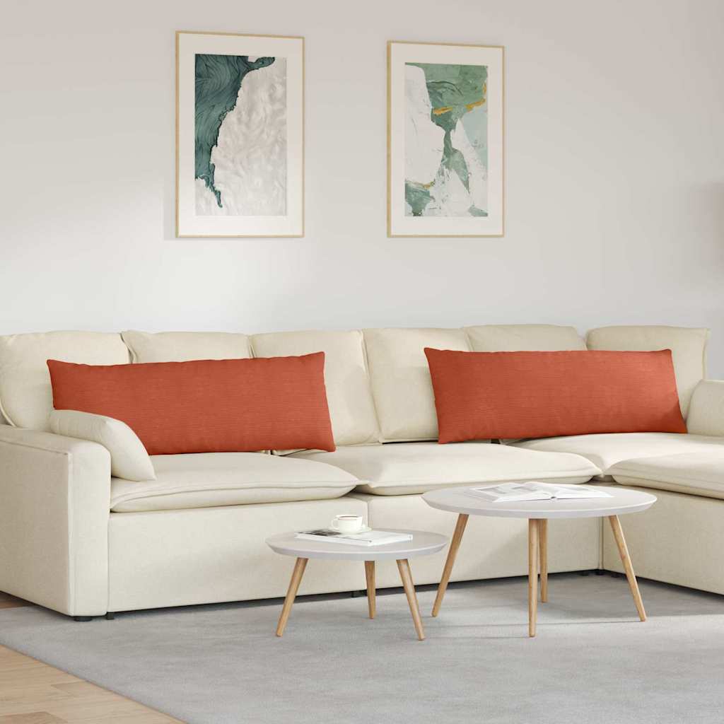 Coussins de canapé 2 pièces rouge-orange 120 x 40 cm, velours côtelé