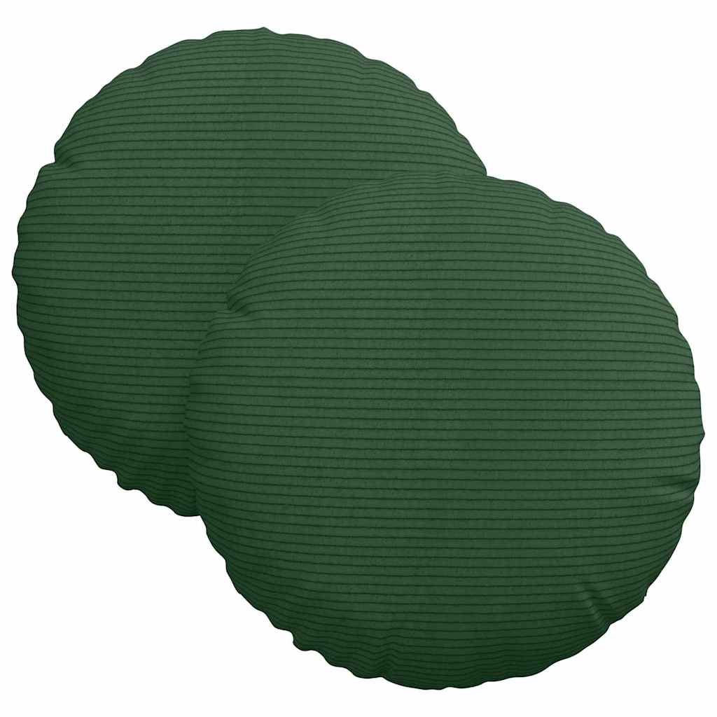 Seat Cushions 2 pcs Dark Green Ø 30 cm Corduroy Fabric