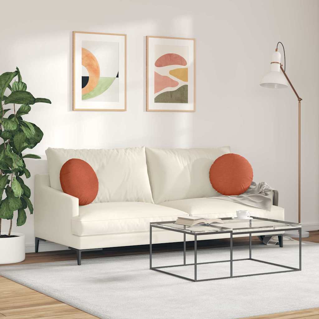 Coussins de chaise 2 pcs Rouge-Orange Ø 40 cm Velours côtelé